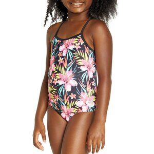 HURLEY Girls' One-Piece Swimsuit in Black/Hyper Pink, 5/6
